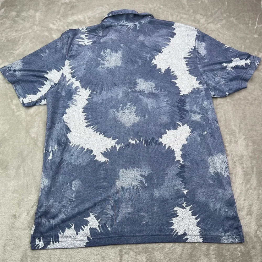 Adidas Golf Polo Shirt Mens XL Blue White Abstract Floral Mesh Performance Pique